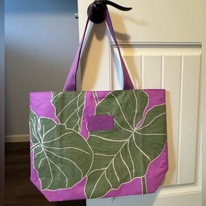 ALOHA Collection Purple and Green Leaf Tote Bag